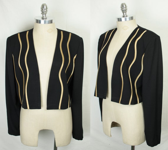 90s Y2K bolero jacket // gold wave trim - image 5