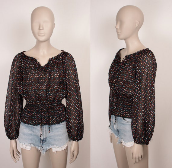 SALE // 70s disco blouse // sheer polka dot // sh… - image 5