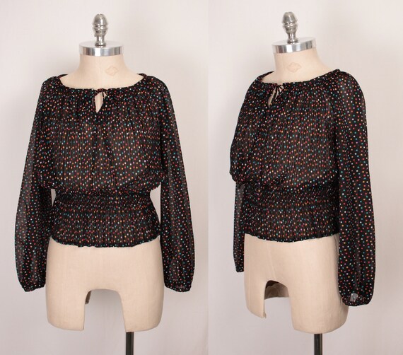 SALE // 70s disco blouse // sheer polka dot // sh… - image 6