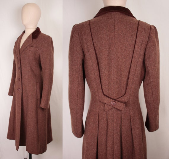 70s wool princess coat // velvet trim