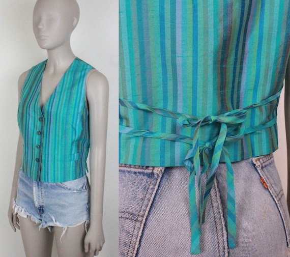 Vintage Silk Carlisle Vest // Stripes // Mother of Pearl Buttons