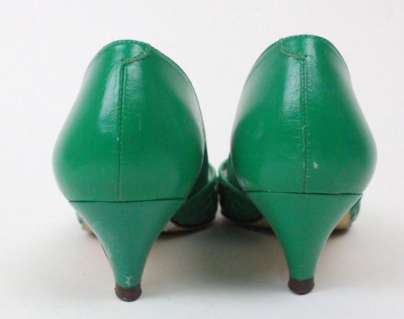 80s Bandolino low heels // green leather // size 7 - image 6