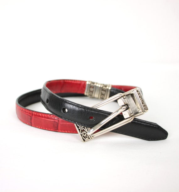 vintage reversible belt // black and red // silver