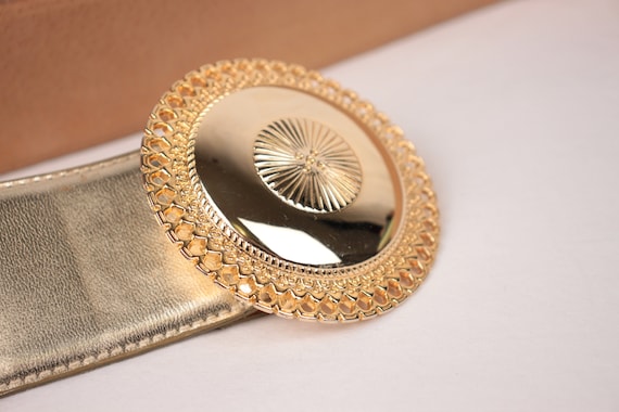80s gold leather belt // Milor // medallion buckle - image 2