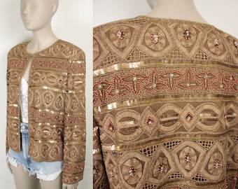 vtg Veste perlée en soie Scala // paillettes et épaulettes