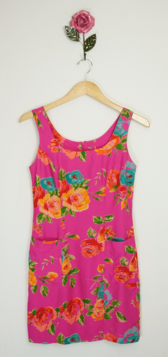 90s Y2K floral print sheath dress // patch pockets - image 7