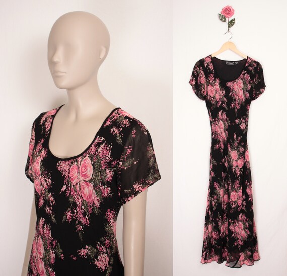 90s 00s bias cut dress // floral print // flare h… - image 1