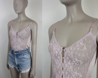 70s 80s Vanity Fair camisole // sheer bust // keyhole bodice