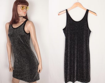 90s Y2K tank dress // black sparkle