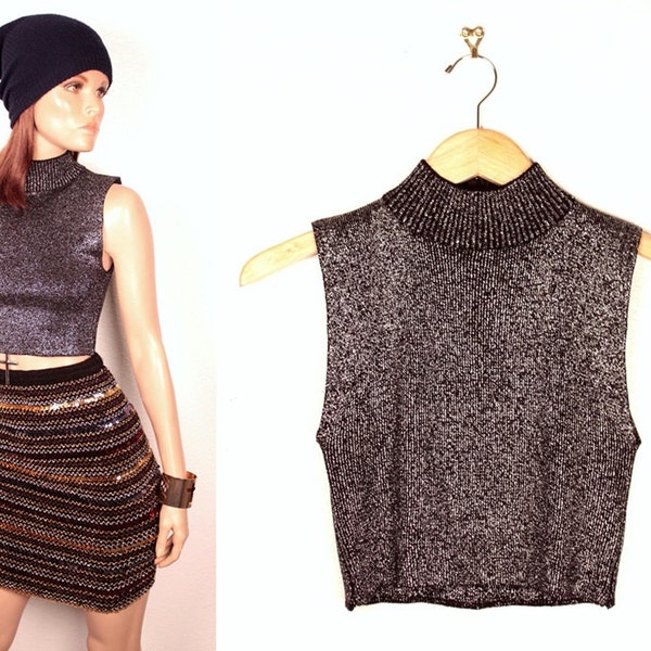 90s cropped metallic sweater tank // high neck