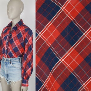chemise Lady Wrangler vintage // plaid rouge et bleu // taille 34