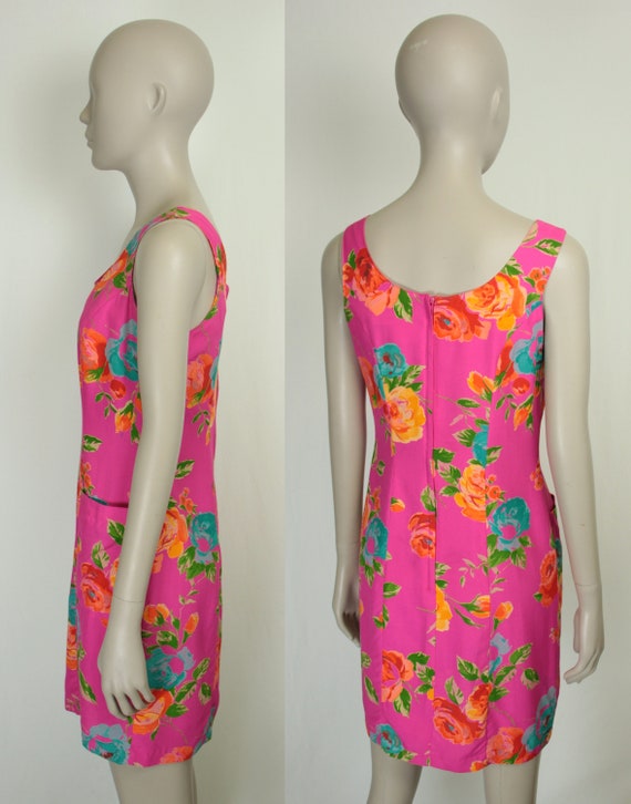 90s Y2K floral print sheath dress // patch pockets - image 5