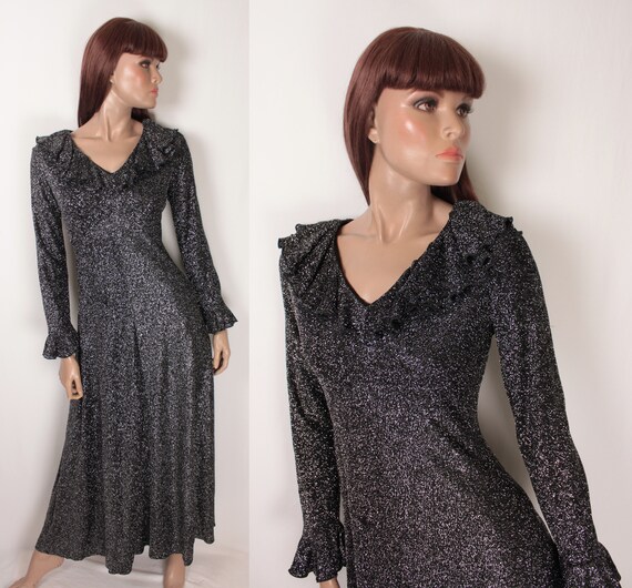 70s sparkle maxi // ruffled collar and sleeves