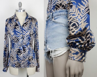70s fern print blouse // bishop sleeves