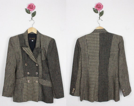 90s Y2K tweed jacket // patchwork houndstooth // … - image 7