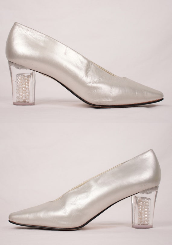 80s acrylic and pearl heels // high vamp // silve… - image 2