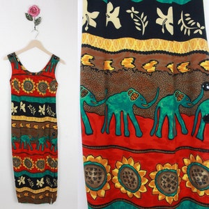 80s 90s sheath dress // elephants and flowers // side buttons image 7