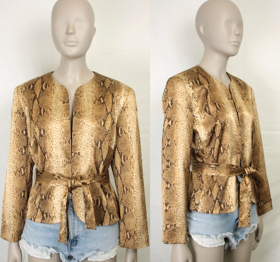 Y2K Cache jacket // satin snake print // tie waist - image 3