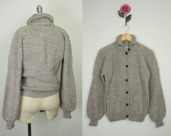 Cardigan en tricot des années 80 // poches // gris brun varié