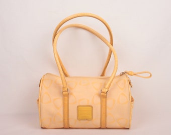 Y2K mini logo barrel bag // Liz Claiborne// canvas and croc embossed faux leather