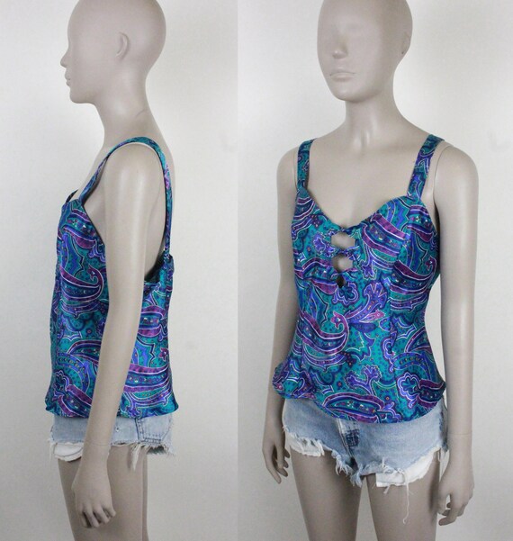 vtg paisley camisole // nightie top // cut out bu… - image 2