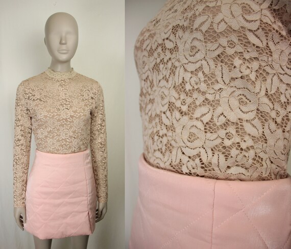 semi sheer lace top // bebe // mock neck