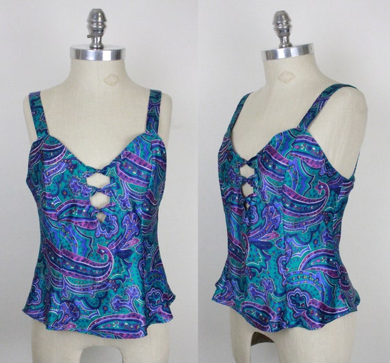 vtg paisley camisole // nightie top // cut out bu… - image 4