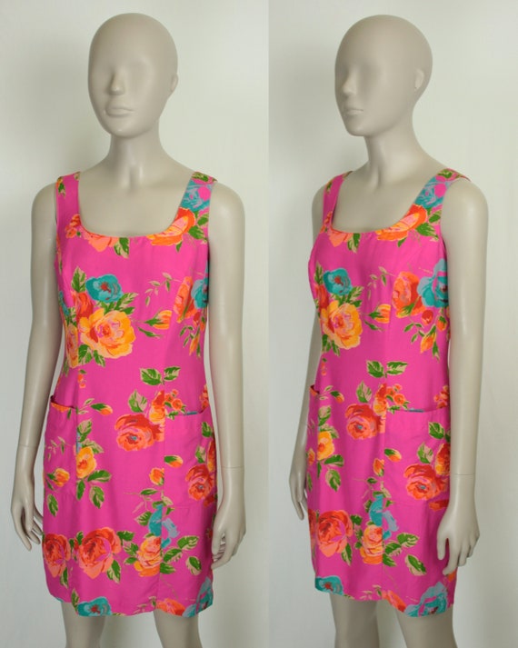 90s Y2K floral print sheath dress // patch pockets - image 4