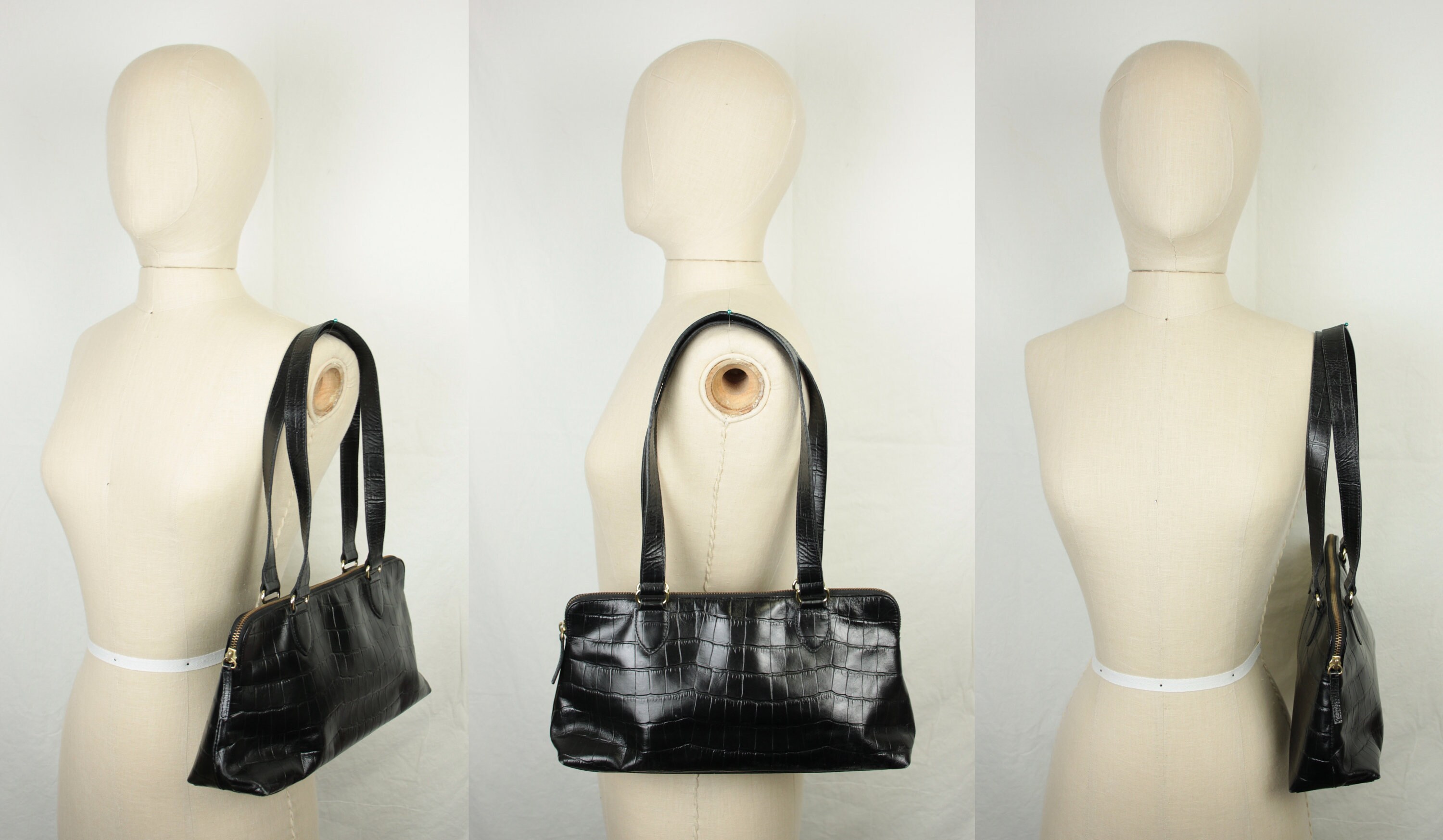 Y2K Banana Republic Black Leather Bag // Croc Embossed - Etsy