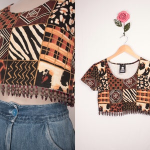 beaded crop top // animal print // tribal print