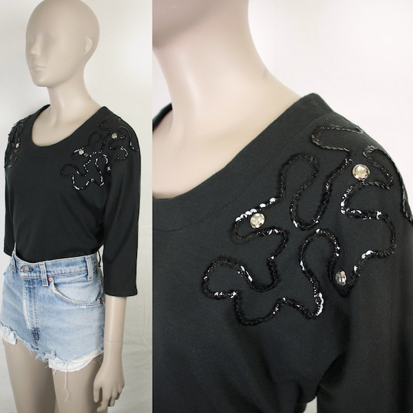 80s 90s Rave top // sequins and rhinestones // dolman sleeves