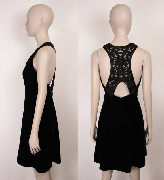 90s Y2K velvet dress // embroidered back detail - image 6