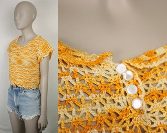 vtg crochet top // variegated gold and yellow