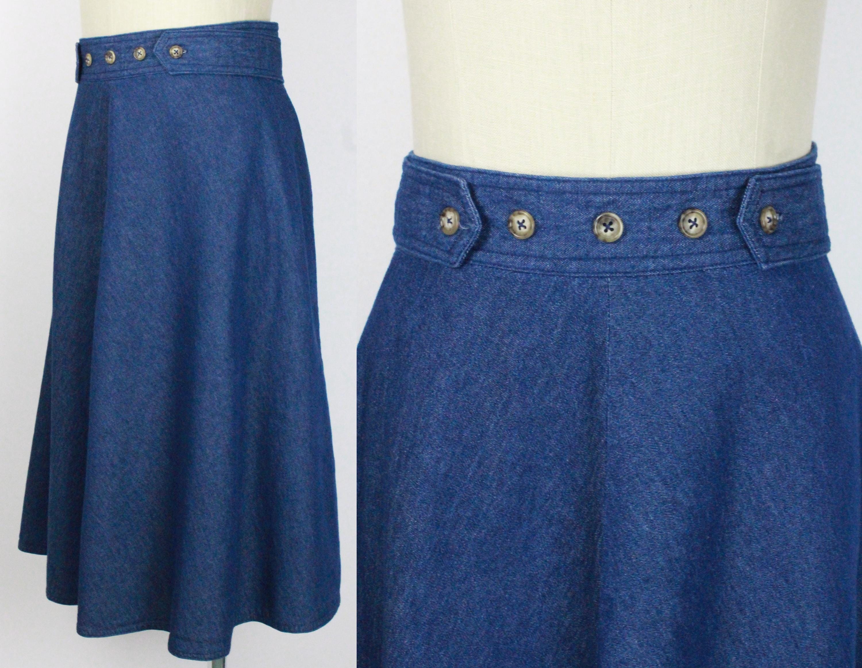vintage denim wrap skirt // semi full a line // adjustable