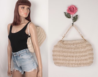 60s beaded crochet straw bag // Simon by Mister Ernest // made in Italy