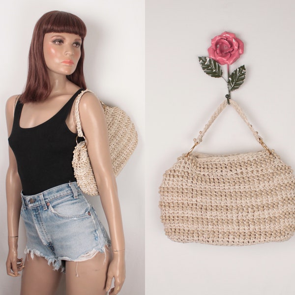 60s beaded crochet straw bag // Simon by Mister Ernest // made in Italy