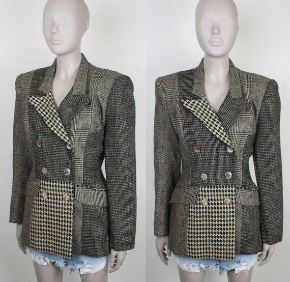 90s Y2K tweed jacket // patchwork houndstooth // … - image 3