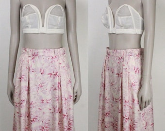 80s 90s silk floral skirt // pleated // pockets and belt loops