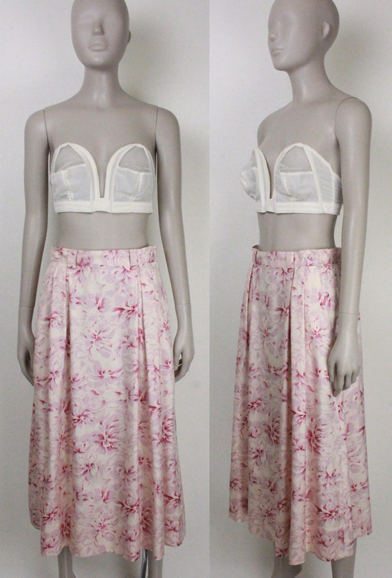 80s 90s silk floral skirt // pleated // pockets an