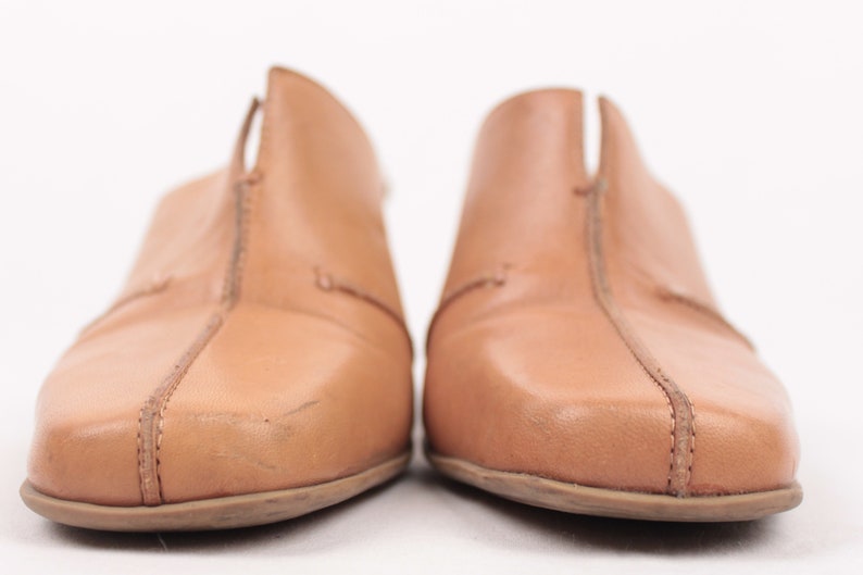 brown leather mules stitching detail sz 8