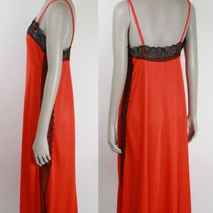 70s Gossard Artemis nightgown // side slit // black lace trim image 2