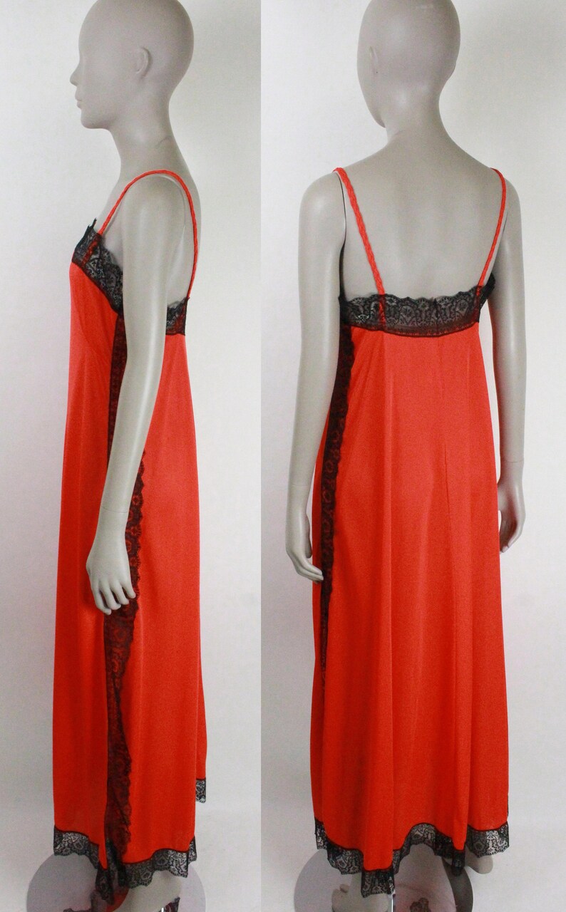 70s Gossard Artemis nightgown // side slit // black lace trim image 2