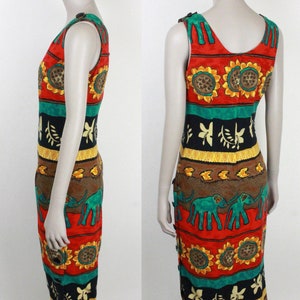 80s 90s sheath dress // elephants and flowers // side buttons image 4