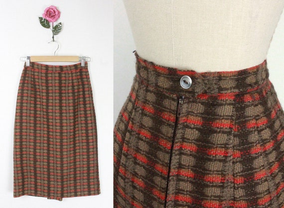 60s 70s Loubella Originals skirt // brown and red… - image 1