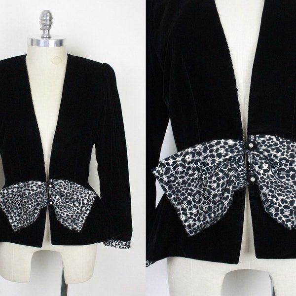 80s 90s Lillie Rubin velvet evening jacket // silver bow