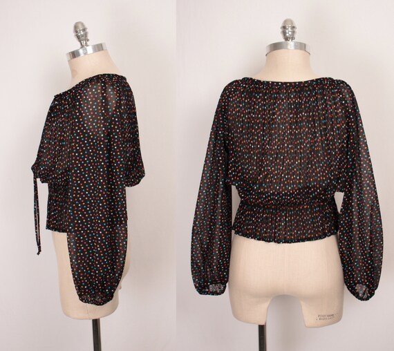 SALE // 70s disco blouse // sheer polka dot // sh… - image 7