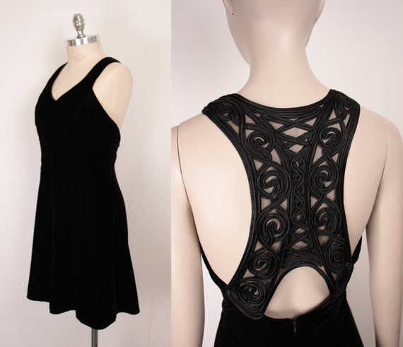 90s Y2K velvet dress // embroidered back detail - image 1