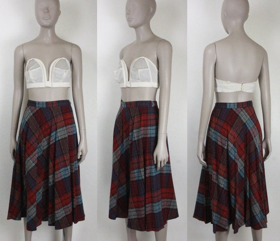 80s plaid pleated skirt // red blue grey - image 3