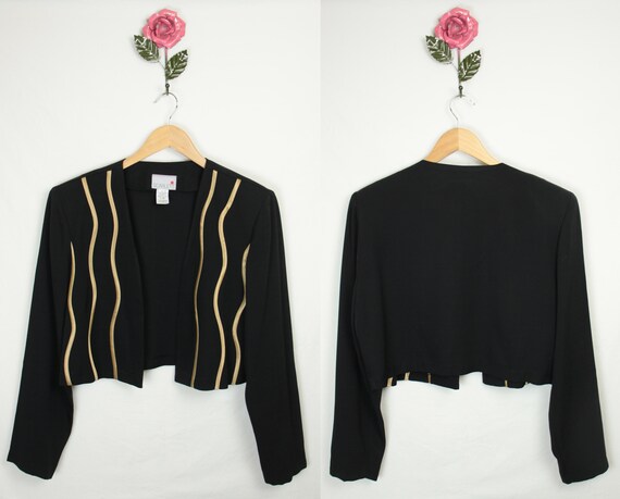 90s Y2K bolero jacket // gold wave trim - image 7