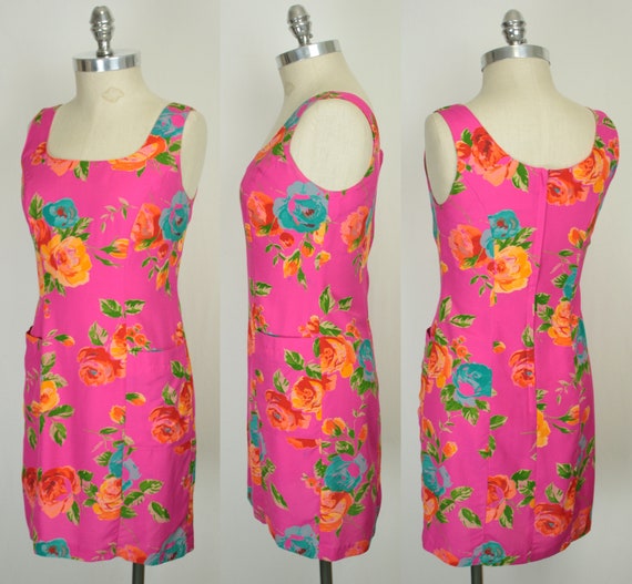 90s Y2K floral print sheath dress // patch pockets - image 1